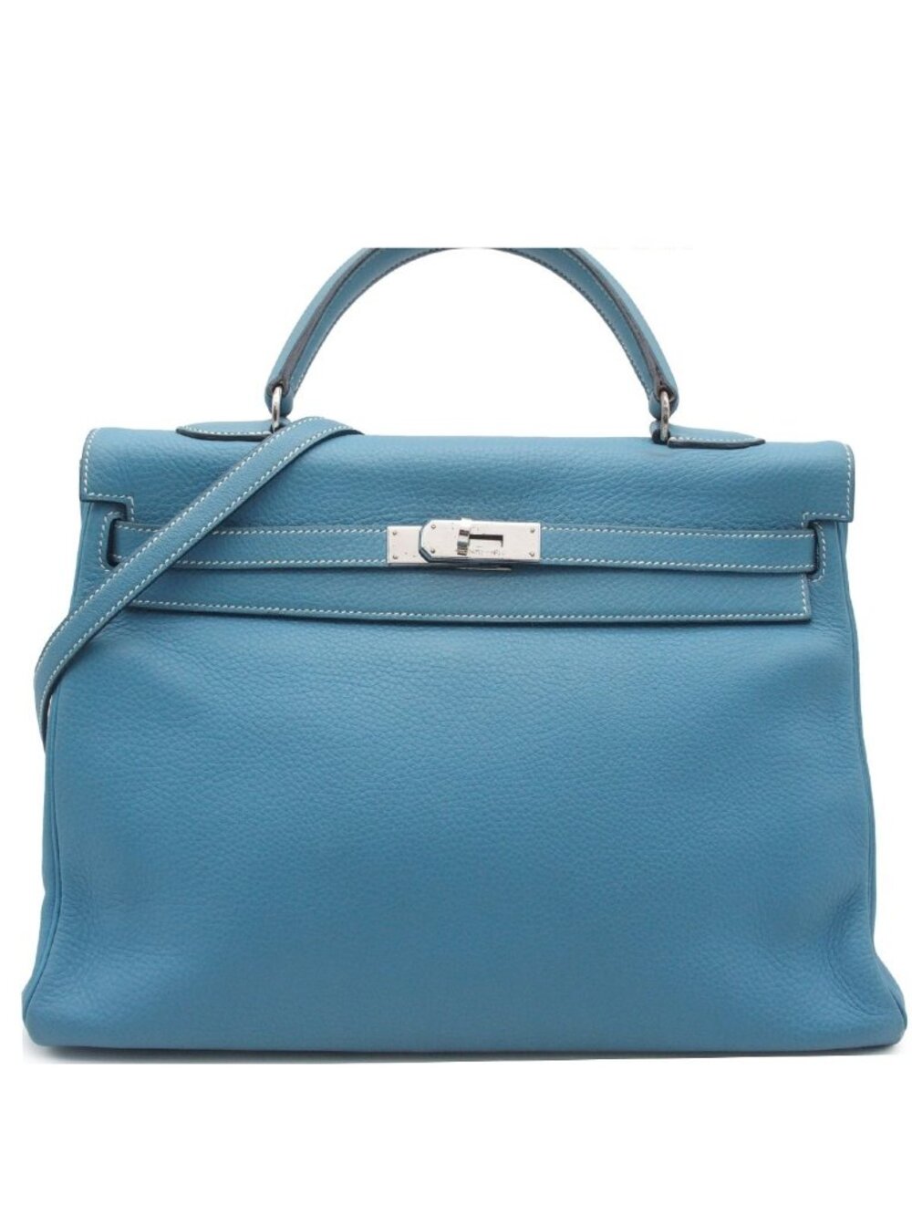 Hermes Kelly 35 Blue Jean Silver Taurillon Lining 2-Way Shoulder Bag